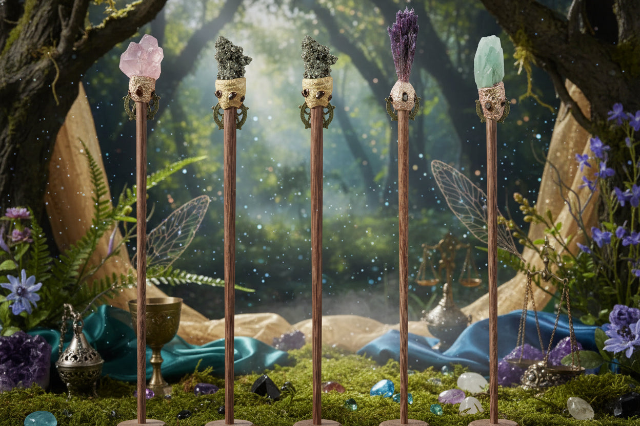 Magic Stone Wand - Sorceress Sanctuary Amethyst Column / Total Length 33to36cm-Floral Pine / Total Length 33to36cm-Green Fluorite / Total Length 33to36cm-Pyrrhotite / Total Length 33to36cm-Tourmaline Purple / Total Length 33to36cm