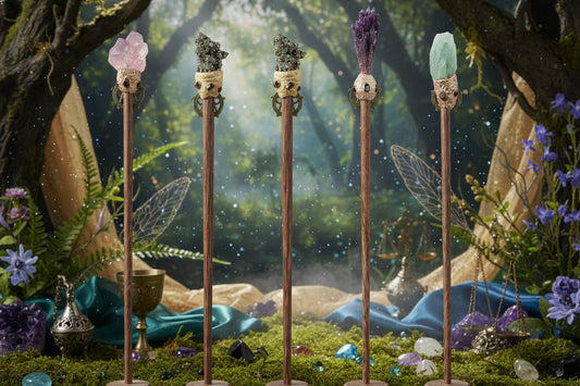 Magic Stone Wand - Sorceress Sanctuary Amethyst Column / Total Length 33to36cm-Floral Pine / Total Length 33to36cm-Green Fluorite / Total Length 33to36cm-Pyrrhotite / Total Length 33to36cm-Tourmaline Purple / Total Length 33to36cm