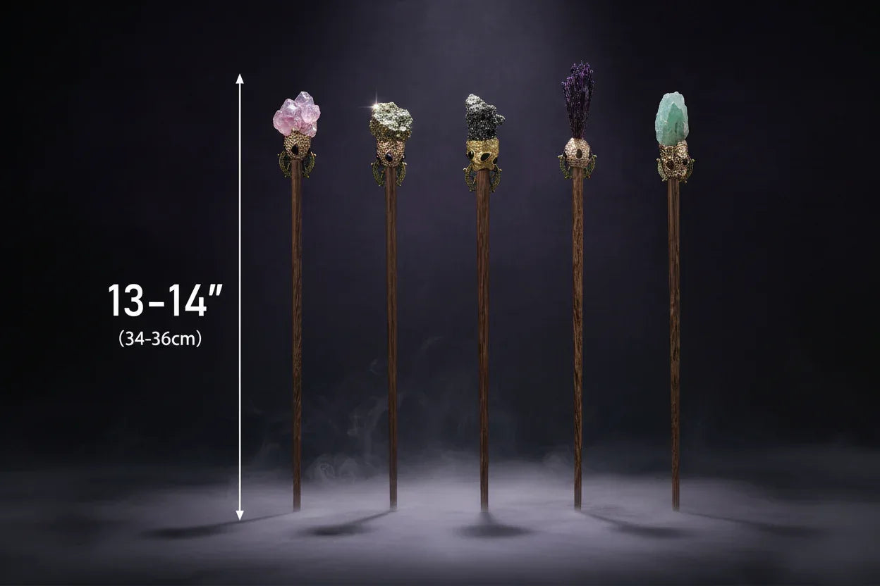 Magic Stone Wand - Sorceress Sanctuary Amethyst Column / Total Length 33to36cm-Floral Pine / Total Length 33to36cm-Green Fluorite / Total Length 33to36cm-Pyrrhotite / Total Length 33to36cm-Tourmaline Purple / Total Length 33to36cm