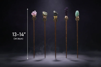 Magic Stone Wand - Sorceress Sanctuary Amethyst Column / Total Length 33to36cm-Floral Pine / Total Length 33to36cm-Green Fluorite / Total Length 33to36cm-Pyrrhotite / Total Length 33to36cm-Tourmaline Purple / Total Length 33to36cm