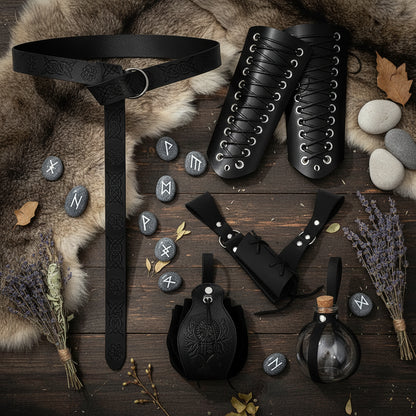 Medieval Accessories Set - Sorceress Sanctuary Black right hand sword drawing-Black left-hand sword drawing-Coffee left hand draw sword-Brown right hand draw sword