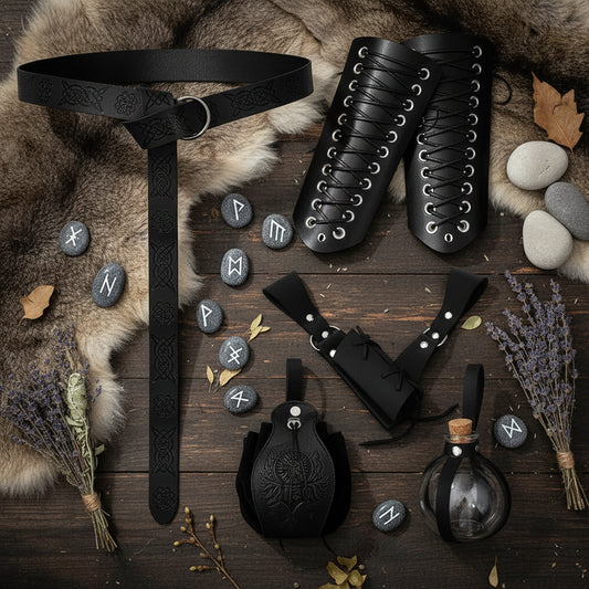 Medieval Accessories Set - Sorceress Sanctuary Black right hand sword drawing-Black left-hand sword drawing-Coffee left hand draw sword-Brown right hand draw sword