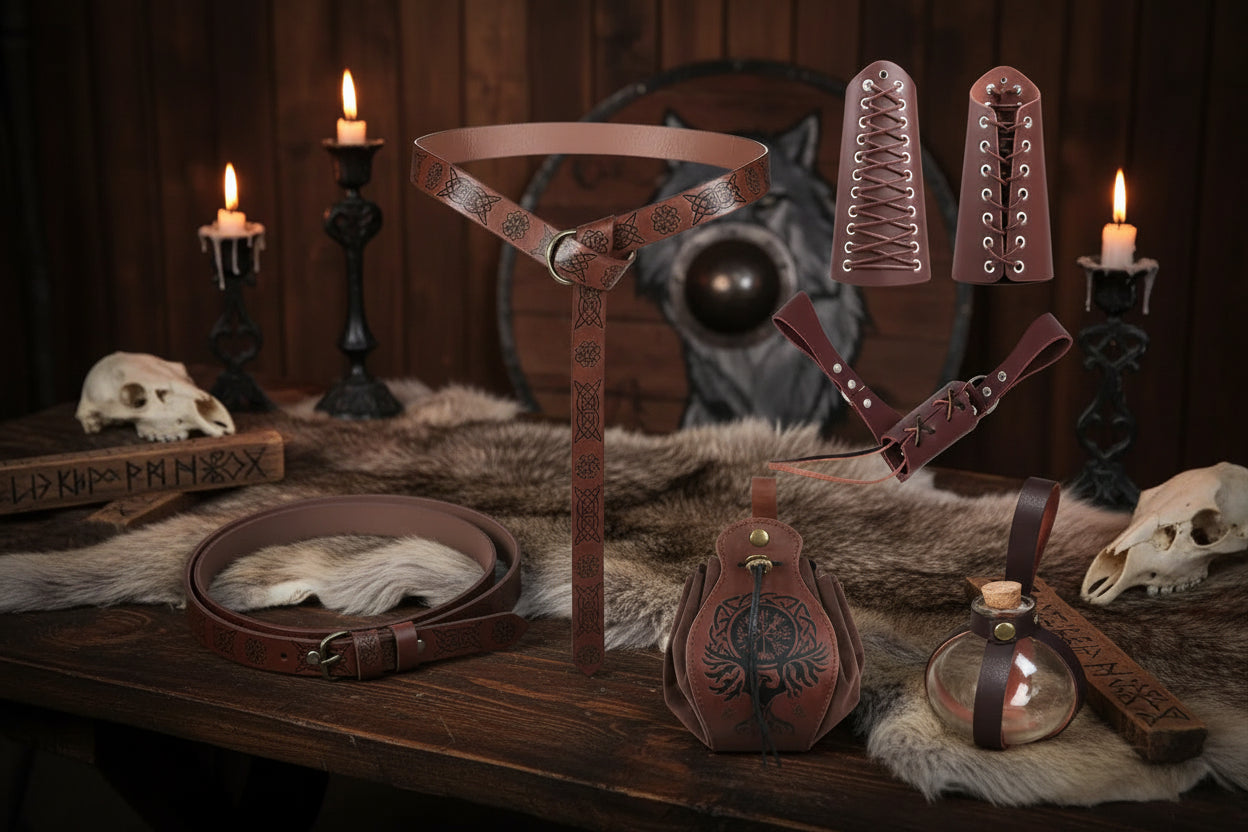 Medieval Accessories Set - Sorceress Sanctuary Black right hand sword drawing-Black left-hand sword drawing-Coffee left hand draw sword-Brown right hand draw sword