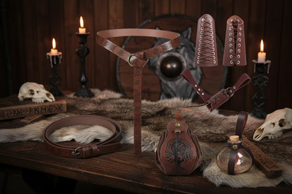 Medieval Accessories Set - Sorceress Sanctuary Black right hand sword drawing-Black left-hand sword drawing-Coffee left hand draw sword-Brown right hand draw sword