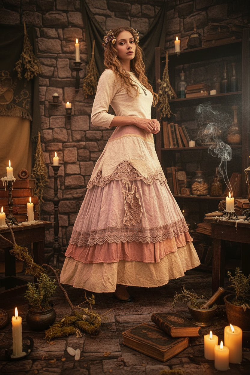 Medieval Patchwork Skirt - Sorceress Sanctuary Pink / S-Pink / M-Pink / L-Pink / XL-Pink / 2XL