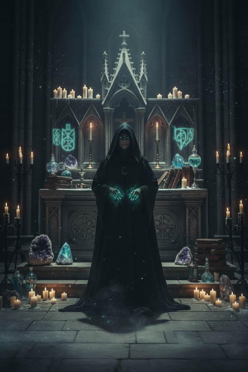 Medieval Hooded Cloak with Long Sleeves for Cosplay Sorceress Sanctuary