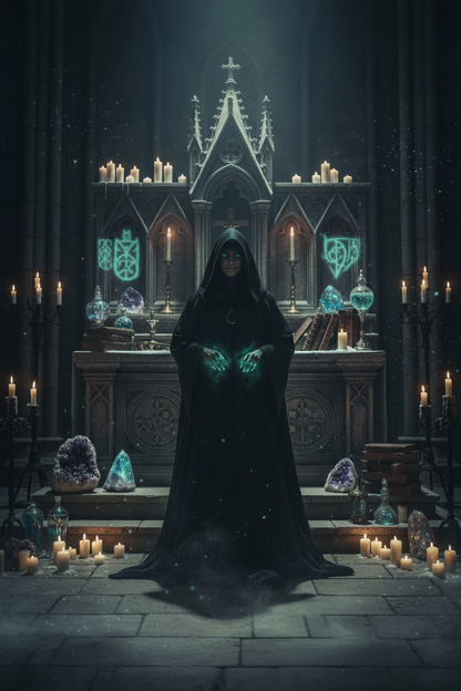Medieval Hooded Cloak with Long Sleeves for Cosplay Sorceress Sanctuary
