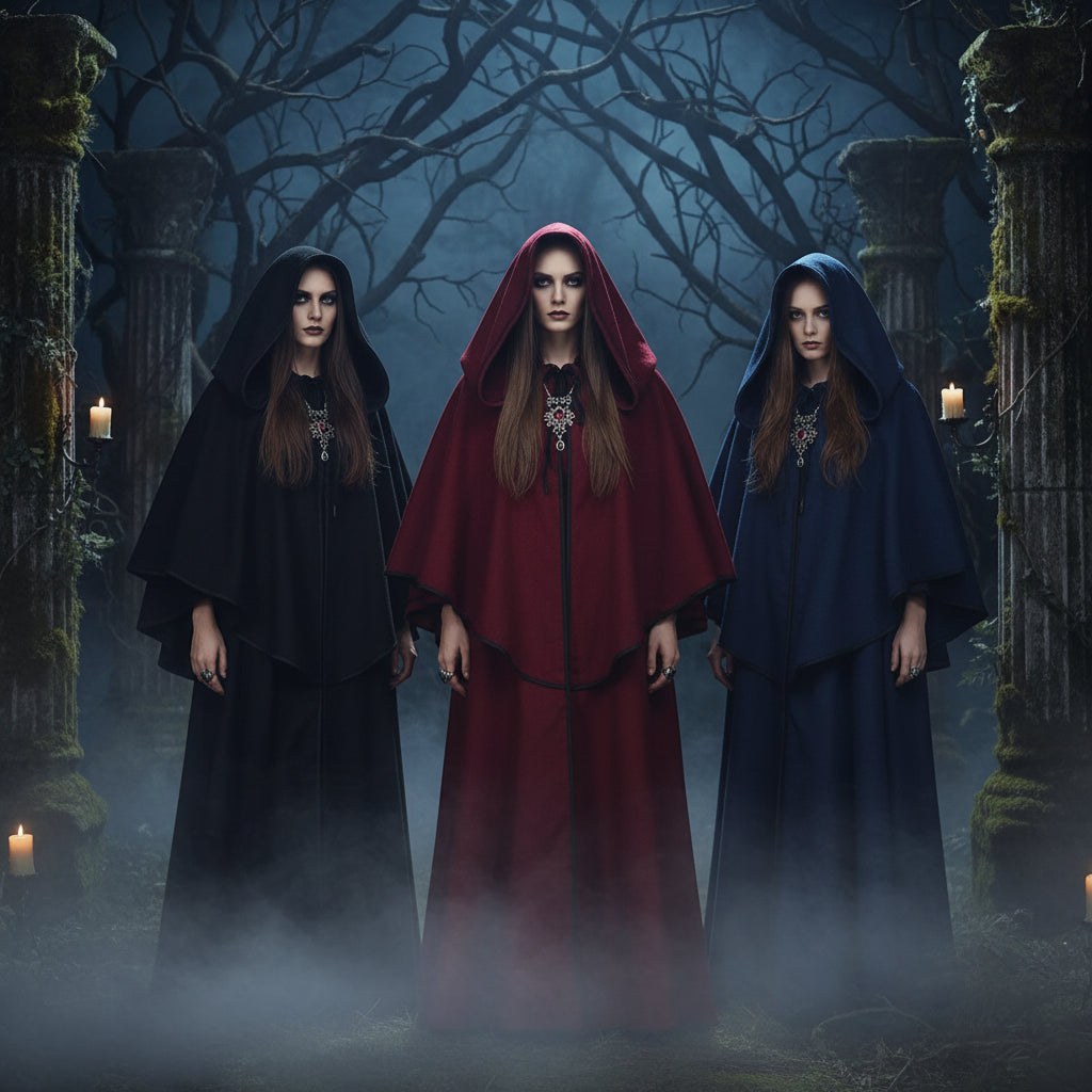 Medieval Hooded Cloak with Long Sleeves for Cosplay Sorceress Sanctuary