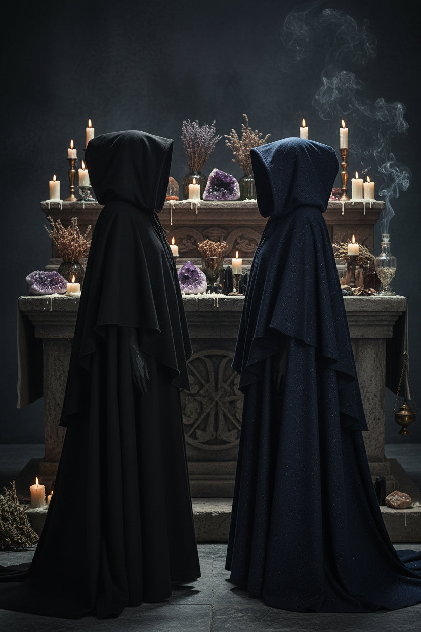 Medieval Hooded Cloak with Long Sleeves for Cosplay Sorceress Sanctuary