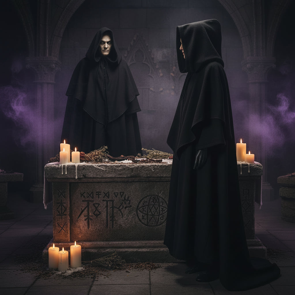 Medieval Hooded Cloak with Long Sleeves for Cosplay Sorceress Sanctuary