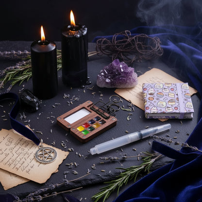 NanoPalette™ Mini Walnut Wood Solid Paint Box Set Sorceress Sanctuary