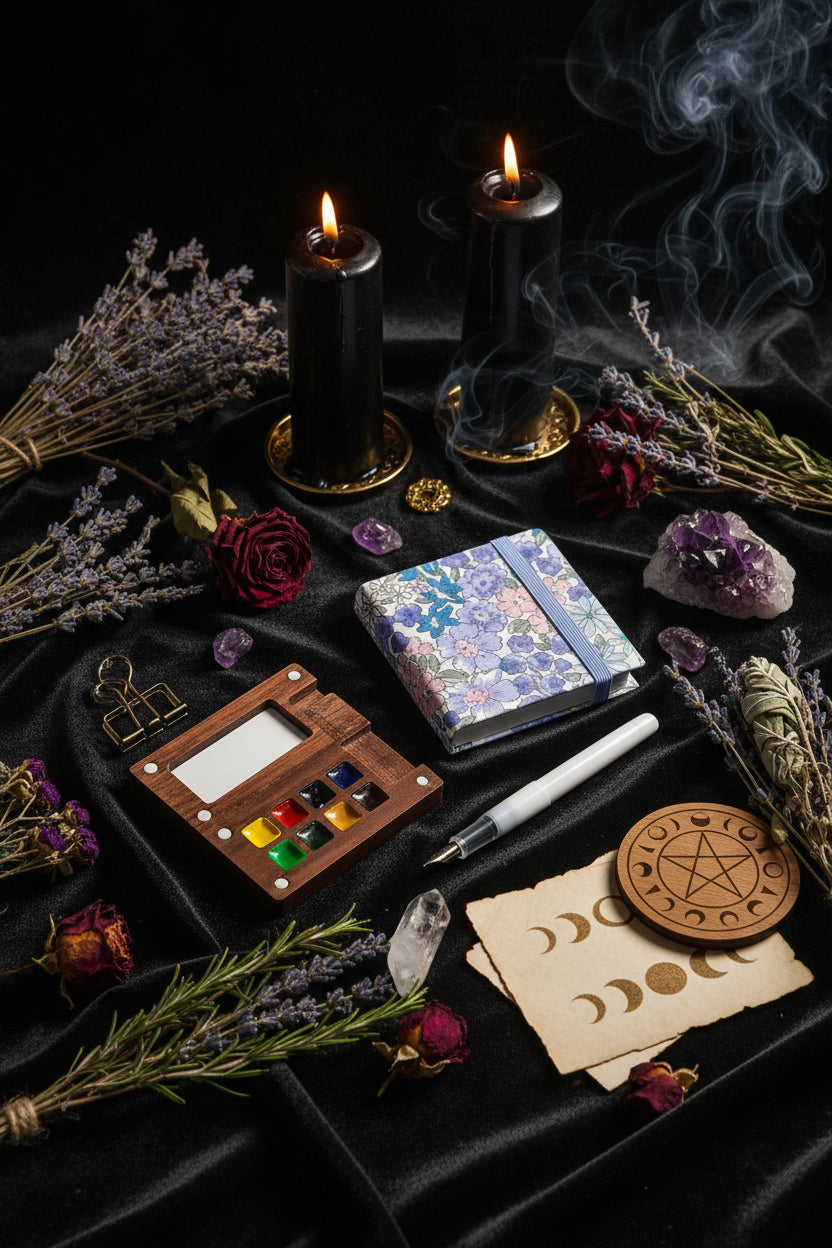 NanoPalette™ Mini Walnut Wood Solid Paint Box Set Sorceress Sanctuary