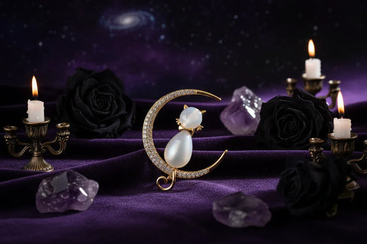 Moon Cat Brooch - Sorceress Sanctuary gold