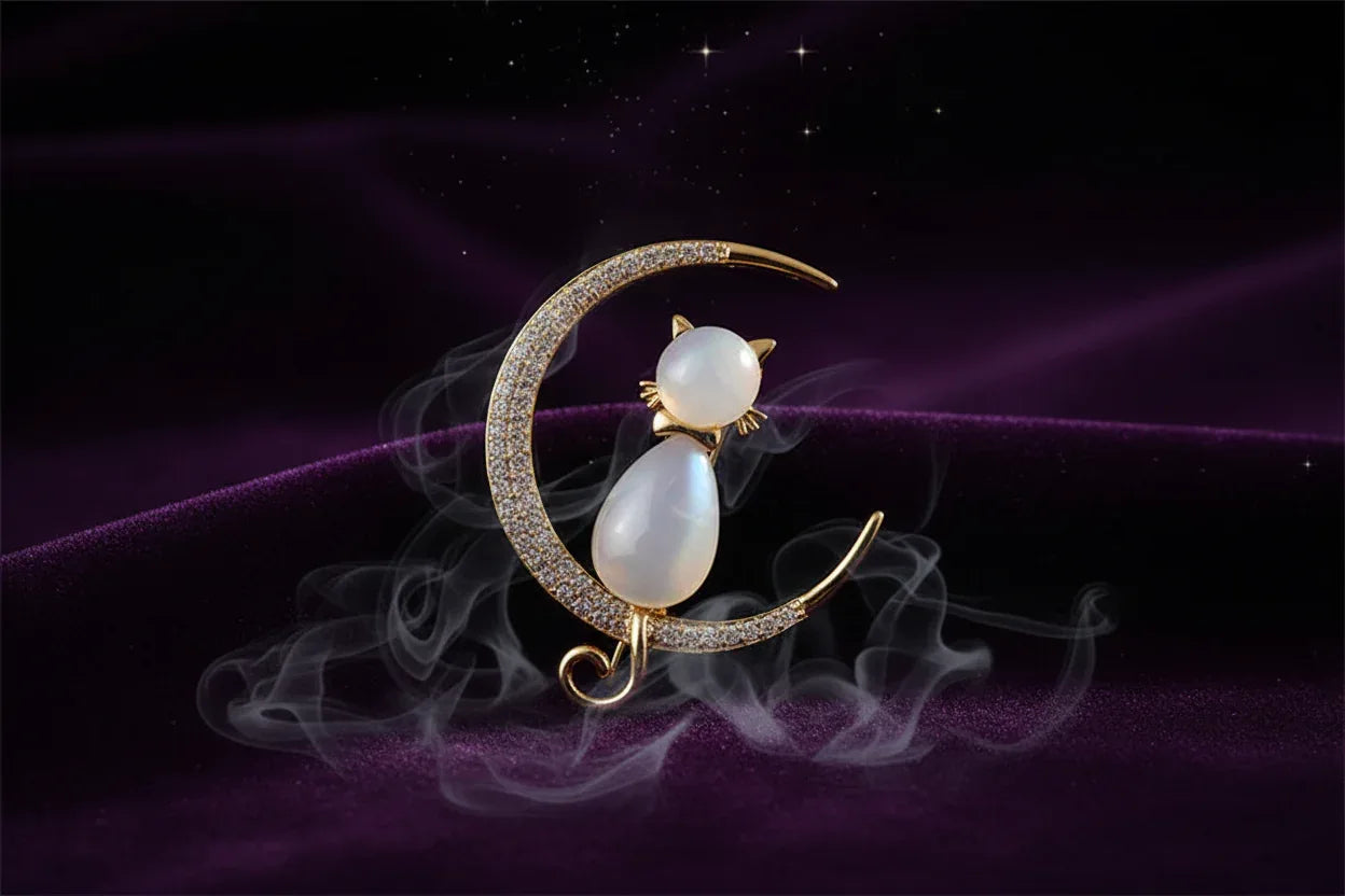 Moon Cat Brooch - Sorceress Sanctuary gold