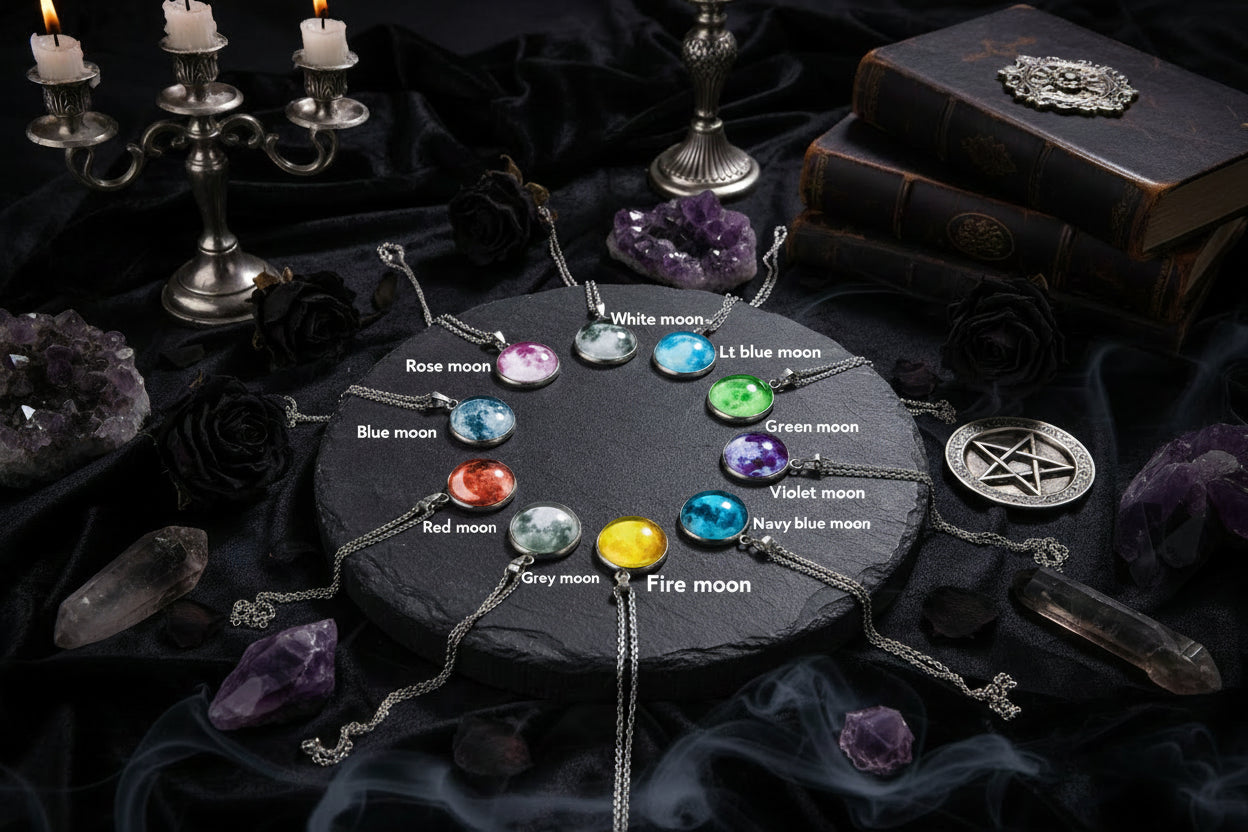 Moon Glow Necklace - Sorceress Sanctuary Light blue moon-White Moon-Fire moon-Blue moon-Green moon