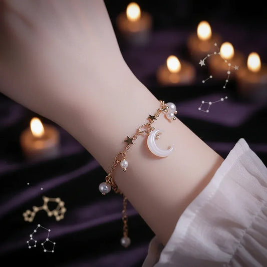 Moon Pearl Bracelet - Sorceress Sanctuary Crescent Pentagram Bracelet