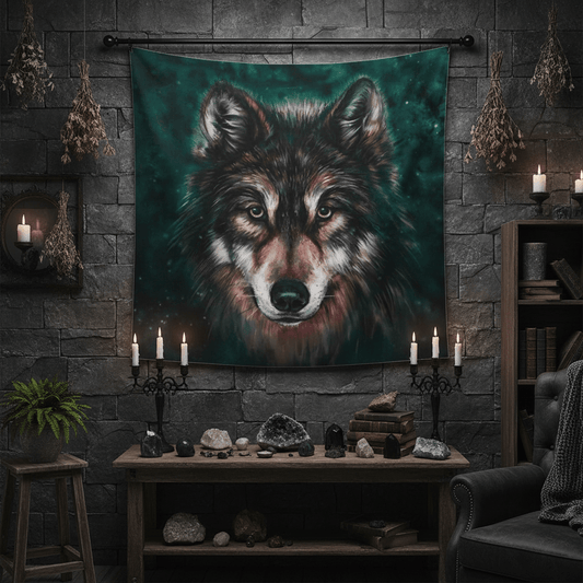 Digital Print Tapestry - Wolf Design Wall Hanging Sorceress Sanctuary