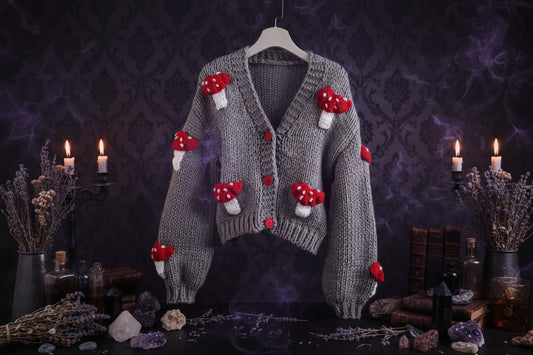 Mushroom Crochet Cardigan - Sorceress Sanctuary Light green / Free size