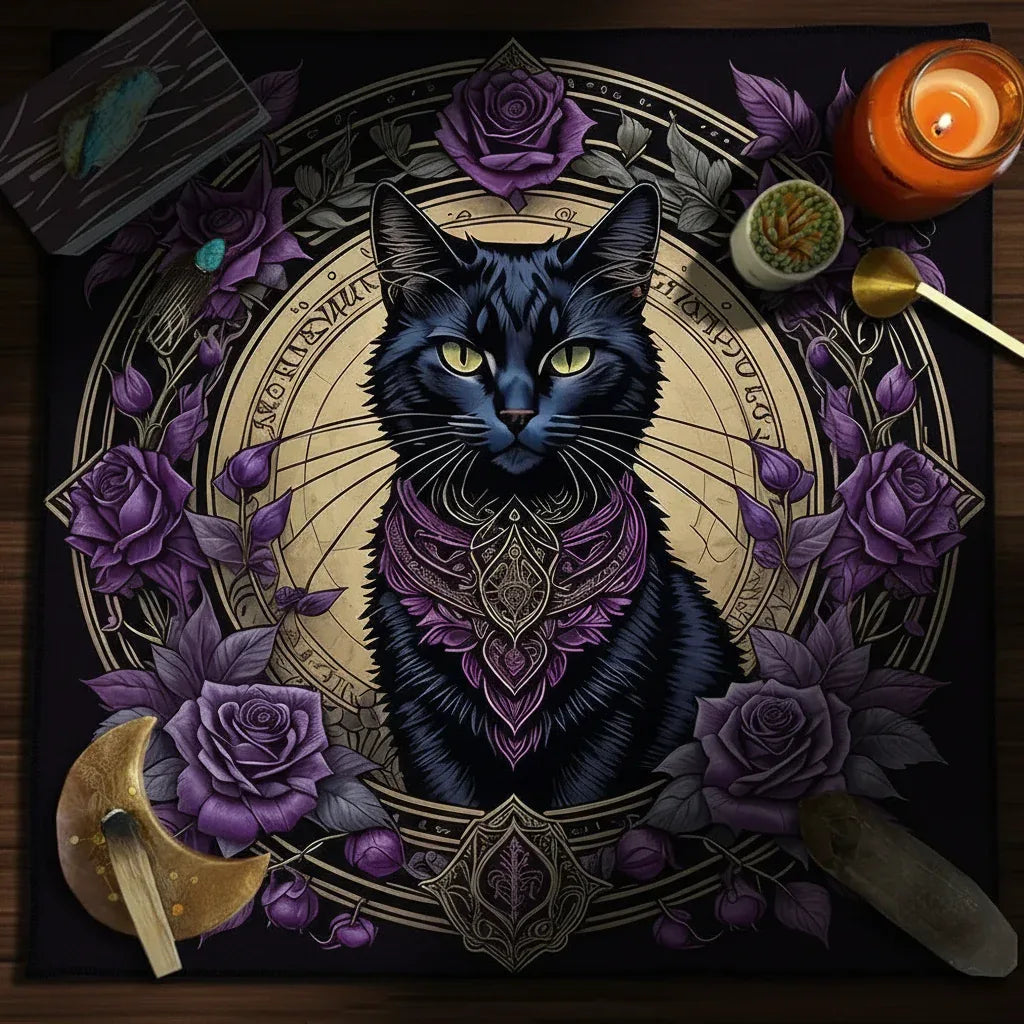 Mystic Alter Cloths - Sorceress Sanctuary Purple Cat Wreath / 50x50cm-Purple Cat Wreath / 75x75cm-Goddess / 50x50cm-Goddess / 75x75cm-Pink Star / 50x50cm