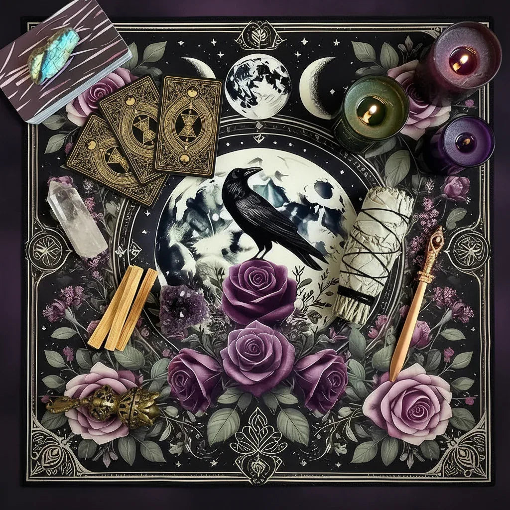 Mystic Alter Cloths - Sorceress Sanctuary Purple Cat Wreath / 50x50cm-Purple Cat Wreath / 75x75cm-Goddess / 50x50cm-Goddess / 75x75cm-Pink Star / 50x50cm