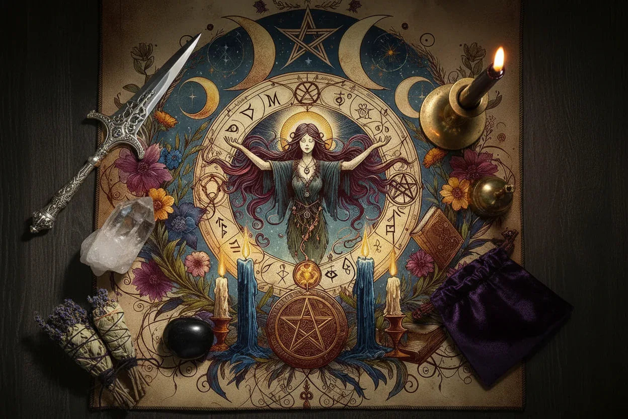 Mystic Alter Cloths - Sorceress Sanctuary Purple Cat Wreath / 50x50cm-Purple Cat Wreath / 75x75cm-Goddess / 50x50cm-Goddess / 75x75cm-Pink Star / 50x50cm