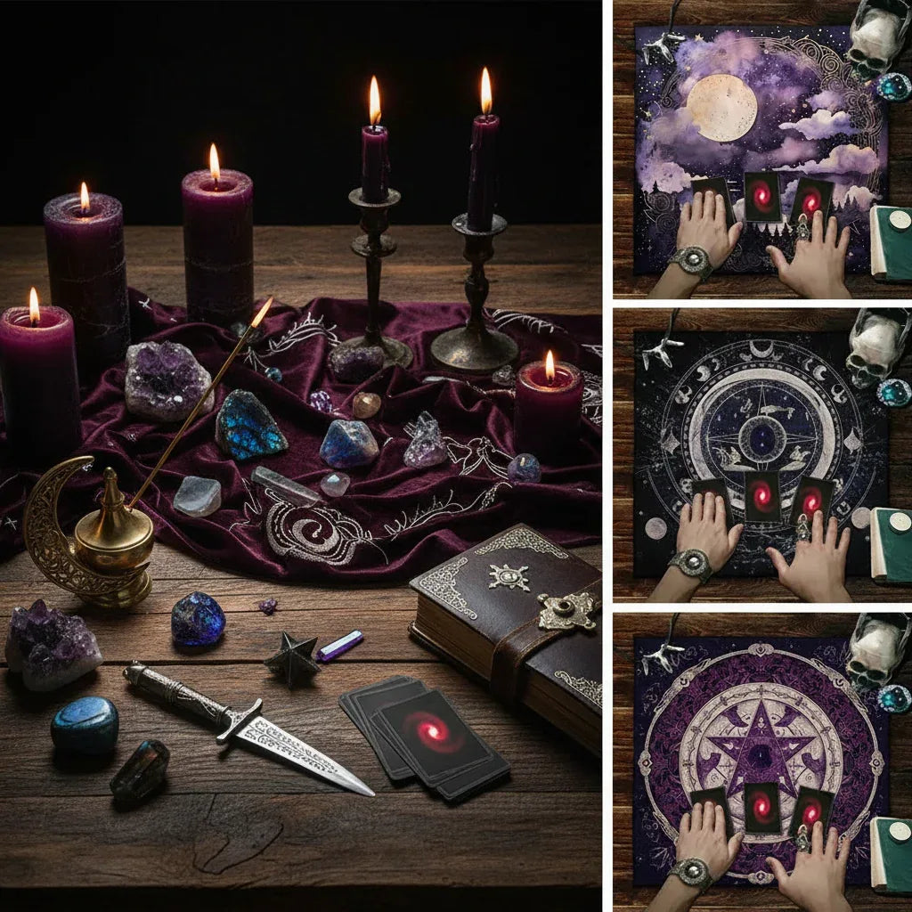 Mystic Alter Cloths - Sorceress Sanctuary Purple Cat Wreath / 50x50cm-Purple Cat Wreath / 75x75cm-Goddess / 50x50cm-Goddess / 75x75cm-Pink Star / 50x50cm