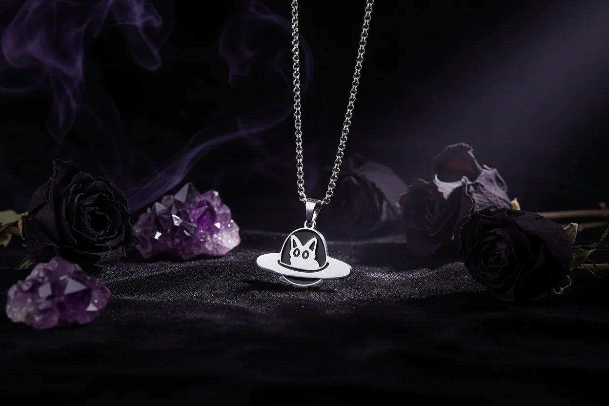 Mystic Cat Necklace - Sorceress Sanctuary Reading cat-Aperture Cat-Box Cat-Hold the kitten-Astronaut Cat