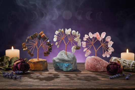 Mystic Crystal Tree - Sorceress Sanctuary Colorful Gem Gravel Tree Agate Sheet Base-Fluorite gravel tree agate sheet base-Amethyst gravel tree agate sheet base-Pink Crystal Weeping Willow Gravel Tree Agate Sheet Base-Aquamarine + Amethyst + Lapis Lazuli Weeping Willow Gravel Tree Agate Piece Base