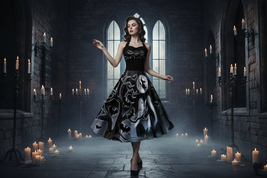 Mystic Halloween Dresses - Sorceress Sanctuary Spiderwebs & Halloween Chest / S-Spiderwebs & Halloween Chest / M-Spiderwebs & Halloween Chest / L-Spiderwebs & Halloween Chest / XL-Spiderwebs & Halloween Chest / 2XL