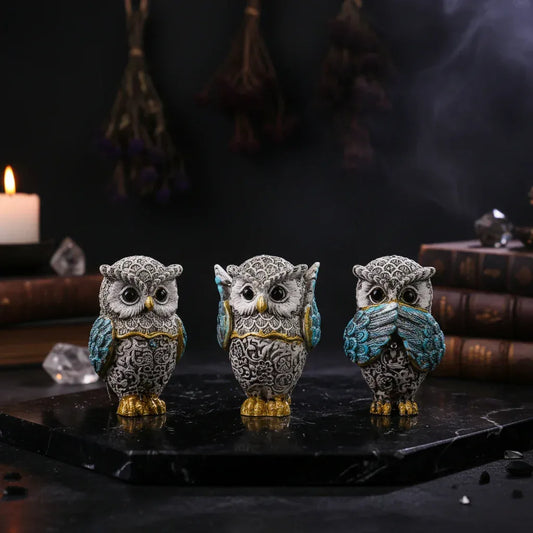 Mystic Owl Trio - Sorceress Sanctuary Blue / 4.5x4.5x6.4cm-Yellow / 4.5x4.5x6.4cm