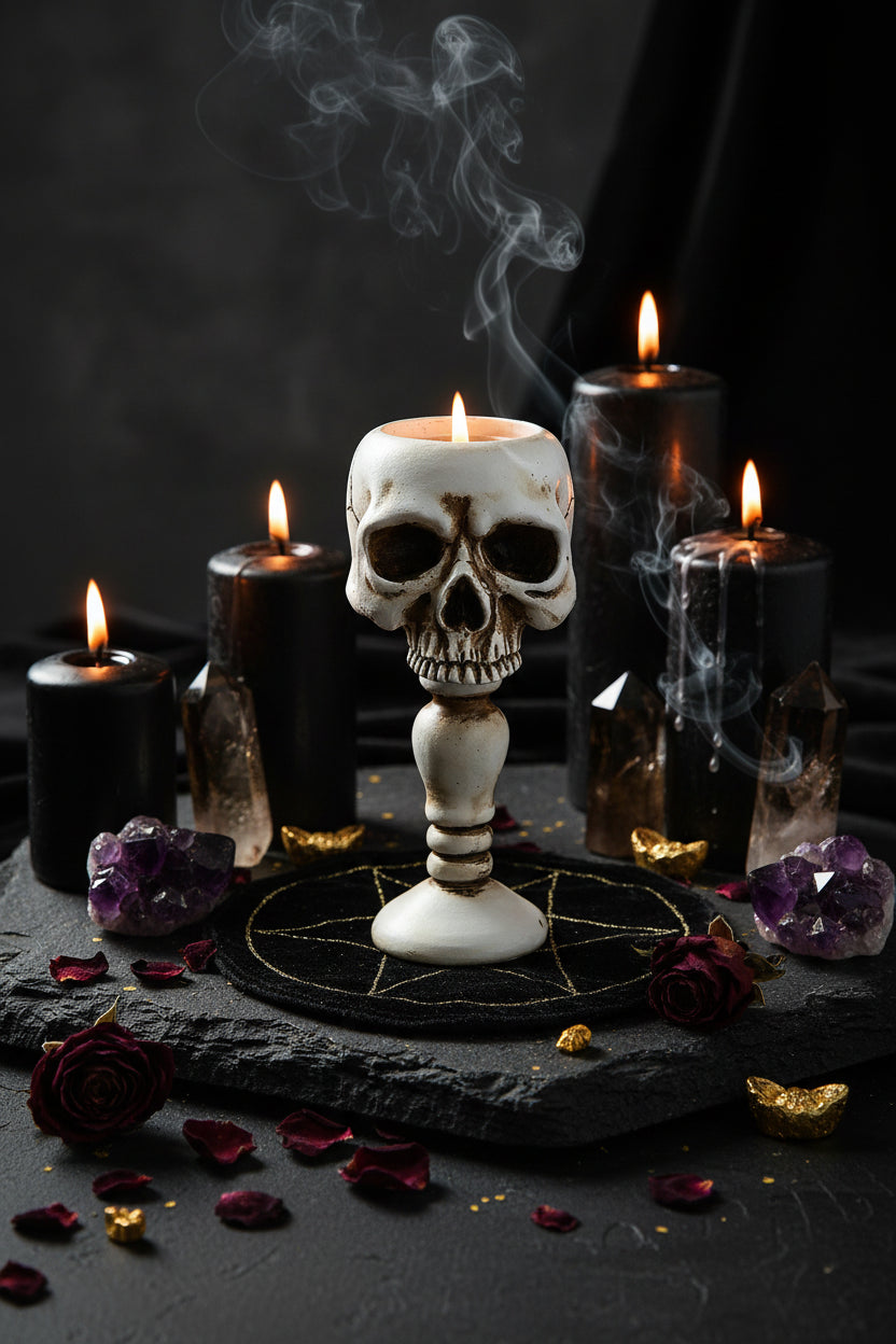 Black Standing Skull Decor Ornament for Halloween Party Sorceress Sanctuary