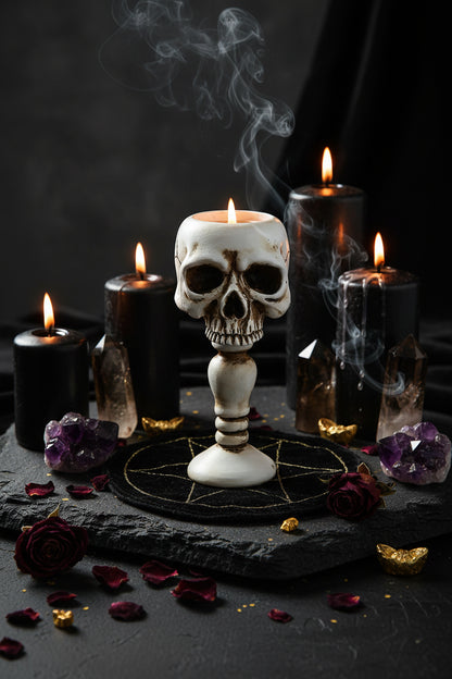Black Standing Skull Decor Ornament for Halloween Party Sorceress Sanctuary
