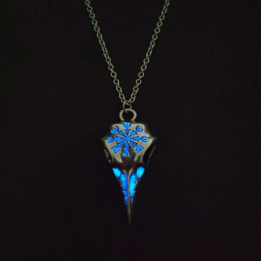 Glow Raven Skull Necklace