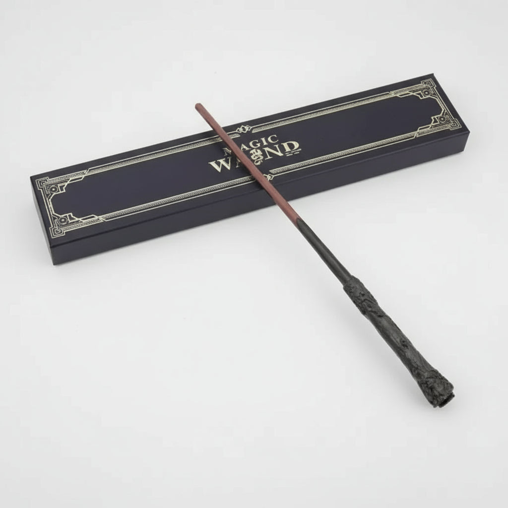 Magic wand with decorative box on a white background