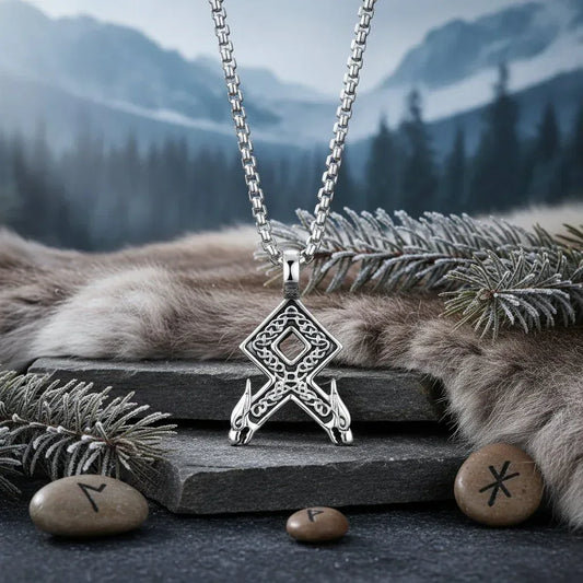 Norse Rune Wolf Necklace - Sorceress Sanctuary Silver / Titanium steel