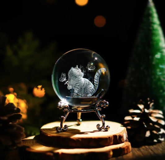 Enchanted Crystal Sphere | Cat & Butterfly