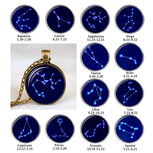 Double-Sided Glass Zodiac Necklace