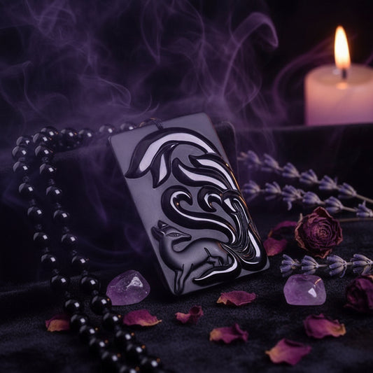 Obsidian Fox Necklace - Sorceress Sanctuary Fox  