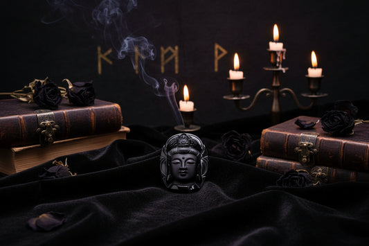 Obsidian Guanyin Necklace - Sorceress Sanctuary Pendant+rope