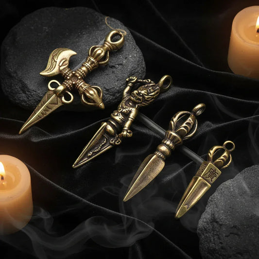 Occult Brass Charm - Sorceress Sanctuary Human elephant pestle-Financial Staff-Mini magic pestle-Demon lowering pestle with drill-Five-strand Vajra