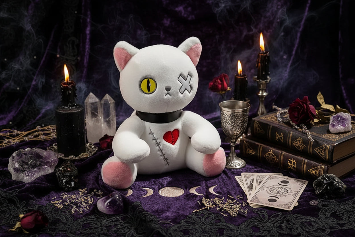 Occult Cat Plushie - Sorceress Sanctuary Black Dark Cat / 25cm  0.2kg-Black Dark Cat / 35cm  0.35kg-Pink cute cat / 25cm  0.2kg-Pink cute cat / 35cm  0.35kg-Grey upset cat / 25cm  0.2kg
