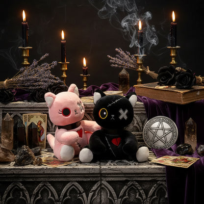 Occult Cat Plushie - Sorceress Sanctuary Black Dark Cat / 25cm  0.2kg-Black Dark Cat / 35cm  0.35kg-Pink cute cat / 25cm  0.2kg-Pink cute cat / 35cm  0.35kg-Grey upset cat / 25cm  0.2kg