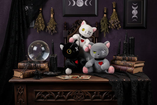 Occult Cat Plushie - Sorceress Sanctuary Black Dark Cat / 25cm  0.2kg-Black Dark Cat / 35cm  0.35kg-Pink cute cat / 25cm  0.2kg-Pink cute cat / 35cm  0.35kg-Grey upset cat / 25cm  0.2kg
