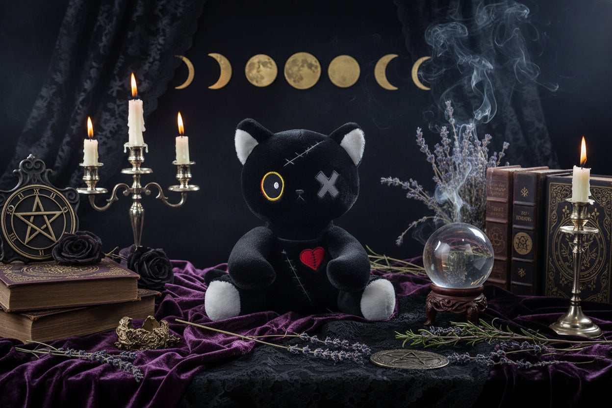 Occult Cat Plushie - Sorceress Sanctuary Black Dark Cat / 25cm  0.2kg-Black Dark Cat / 35cm  0.35kg-Pink cute cat / 25cm  0.2kg-Pink cute cat / 35cm  0.35kg-Grey upset cat / 25cm  0.2kg
