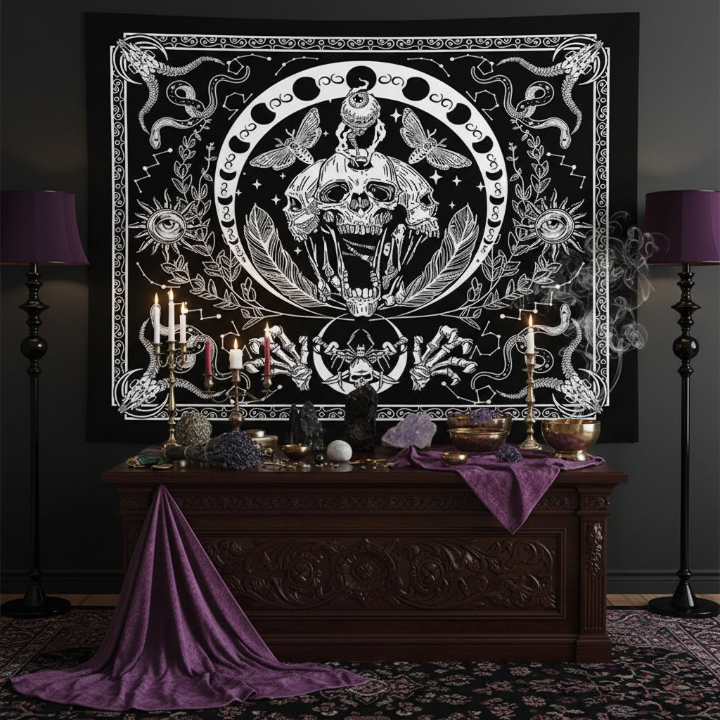 Occult Skull Tapestry - Sorceress Sanctuary Black / Brushed / 73x95cm-Black / Brushed / 130x150cm-Black / Brushed / 150x200cm-Black / Brushed / 180x230cm-Black / Plus cashmere / 73x95cm