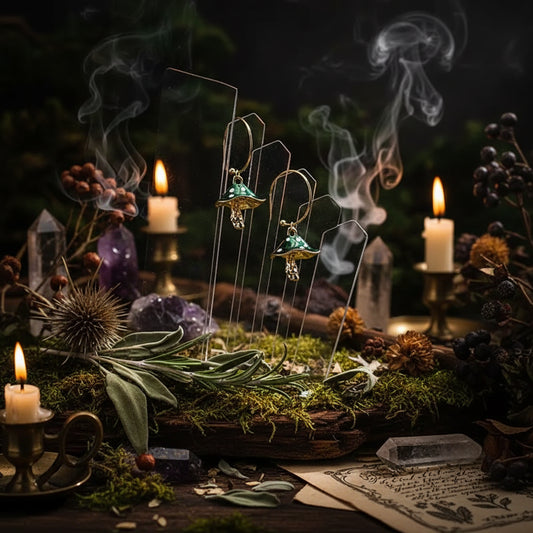 Oil Drip Mushroom Earrings - Sorceress Sanctuary Grey-Orange white-Pink-black white-Black