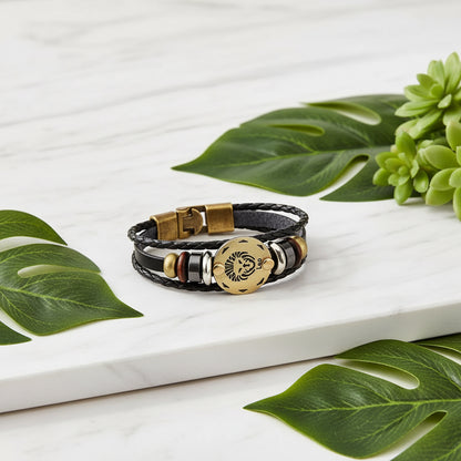 Bracelet with gold and bronze accents on a white background