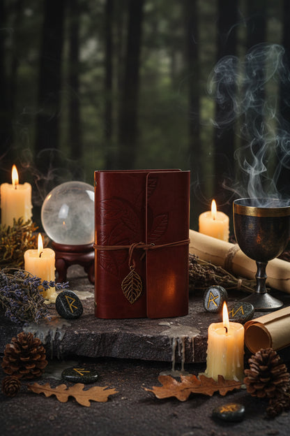 Custom Creative Travel Journal with Vintage Leaf Design Sorceress Sanctuary