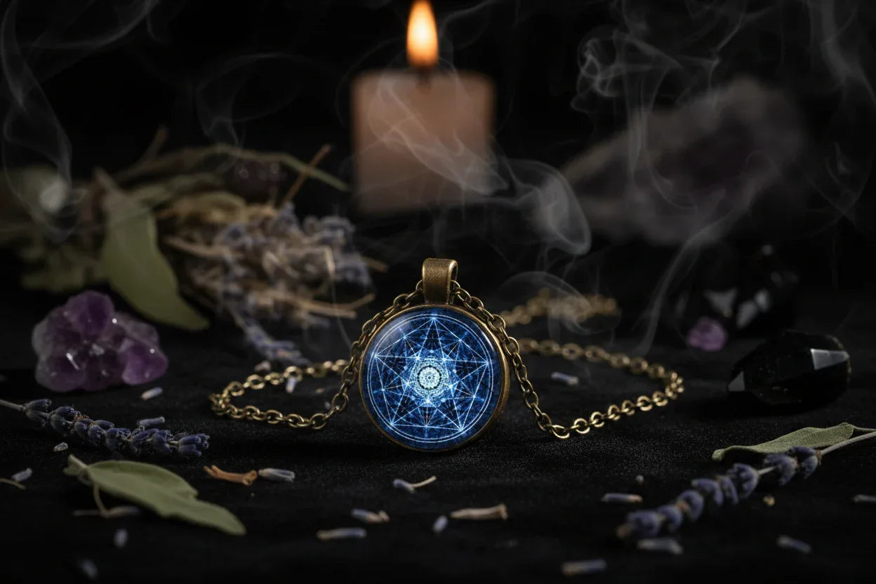 Pentagram Pendant Necklace - Sorceress Sanctuary Black leather chain-gold-black-silver-bronze