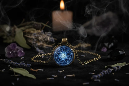 Pentagram Pendant Necklace - Sorceress Sanctuary Black leather chain-gold-black-silver-bronze
